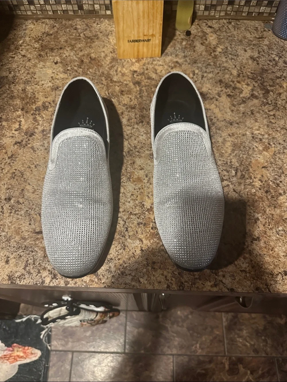 Men's Silver Crystal Embellished Slip-On Loafers